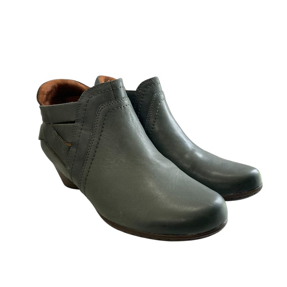 Cobb Hill Leather Ankle Booties Womens 6W‎ Gray Zip Round Toe Block Heel Comfort
